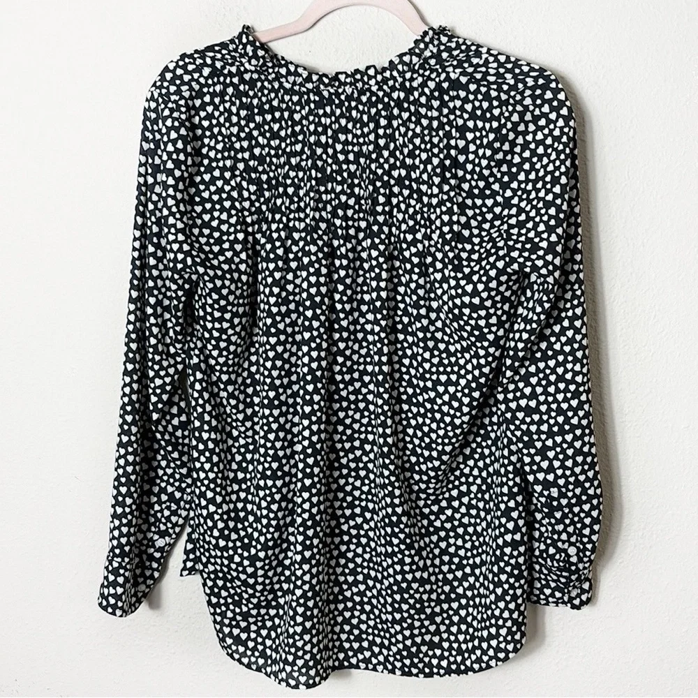 J. Crew Mercantile Black White Heart Pattern Ruffled Blouse Top size 4